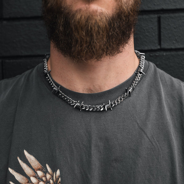 Barbed Wire Design Cuban Link Necklace