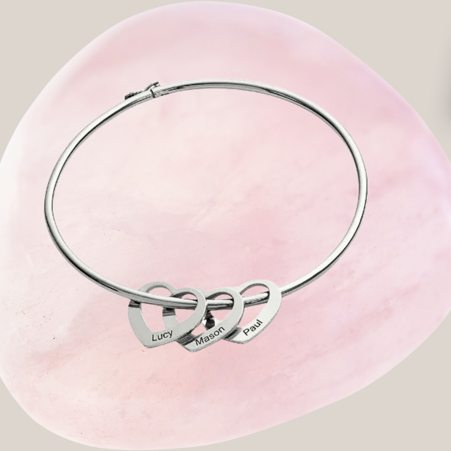 Personalized Bangle Bracelet with Heart Pendants
