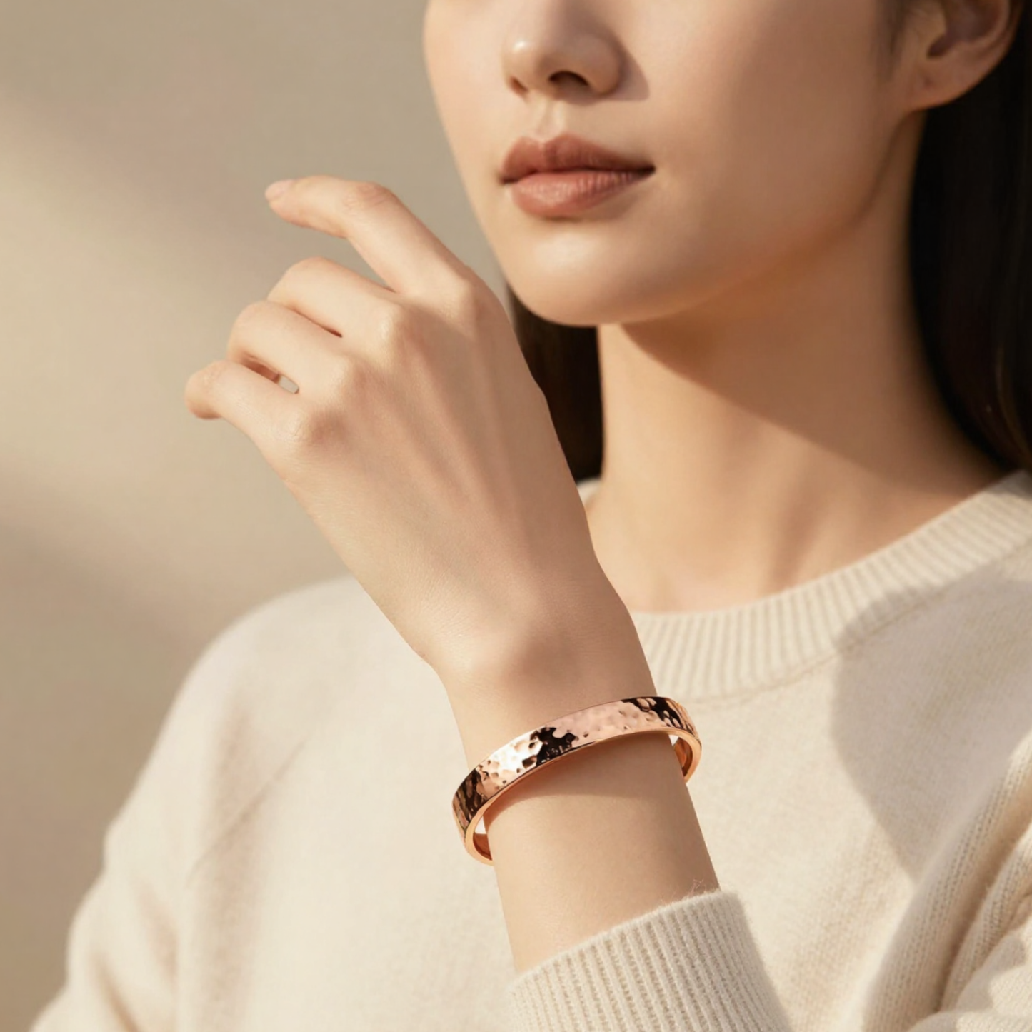 Handcrafted Hammered Solid Copper Wide Cuff Bracelet | Unisex Statement Bangle