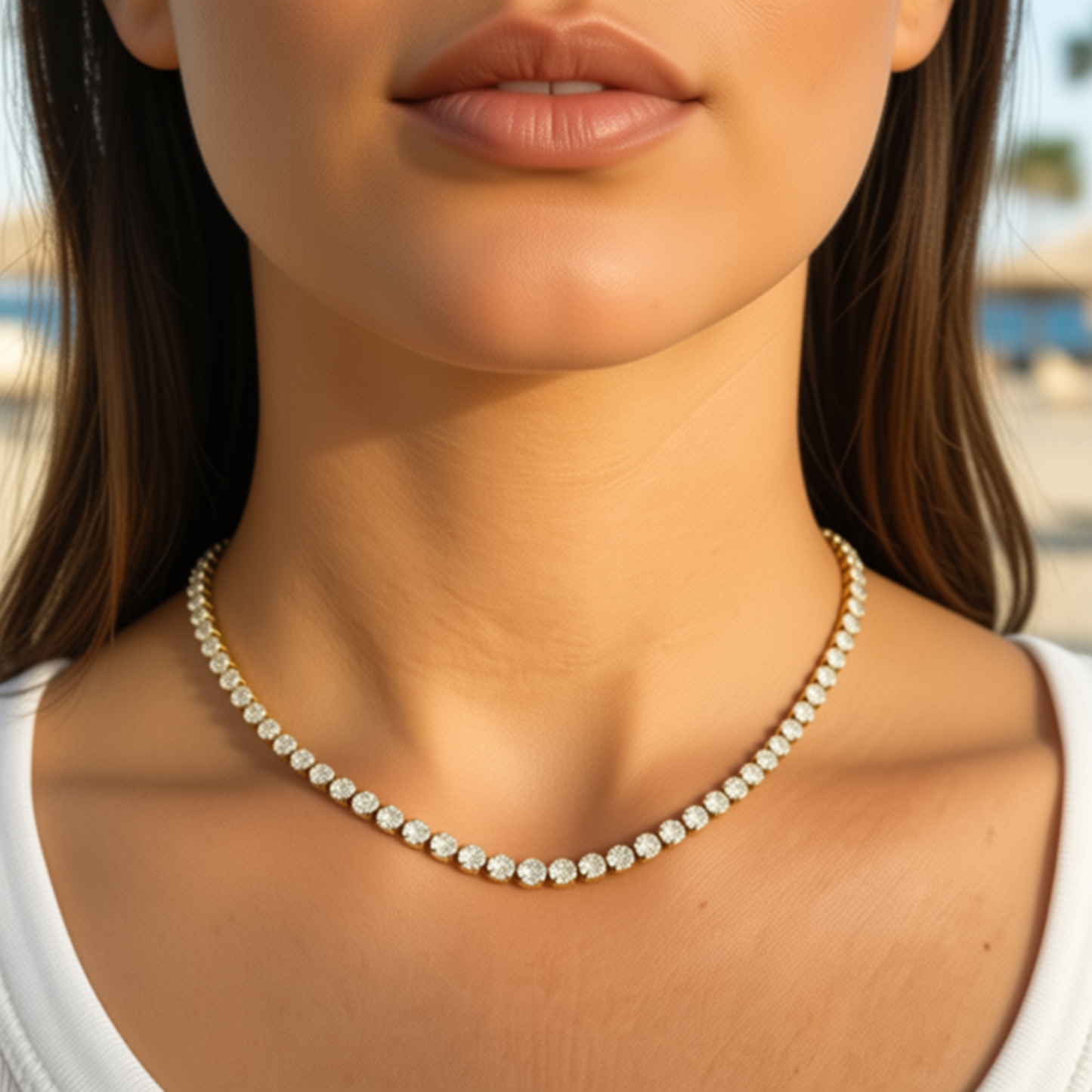 Gold Opal Bezel Tennis Necklace Choker