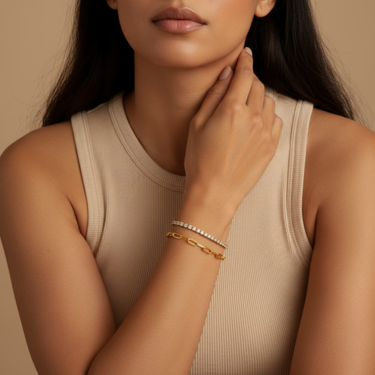 14K White Gold Tennis & Paperclip Bracelet Bundle