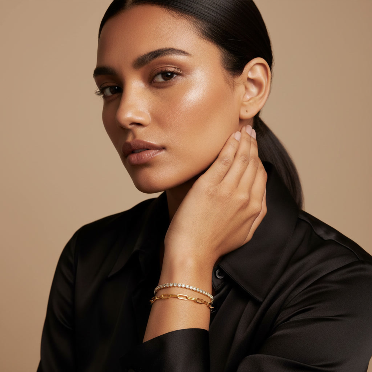 14K White Gold Tennis & Paperclip Bracelet Bundle