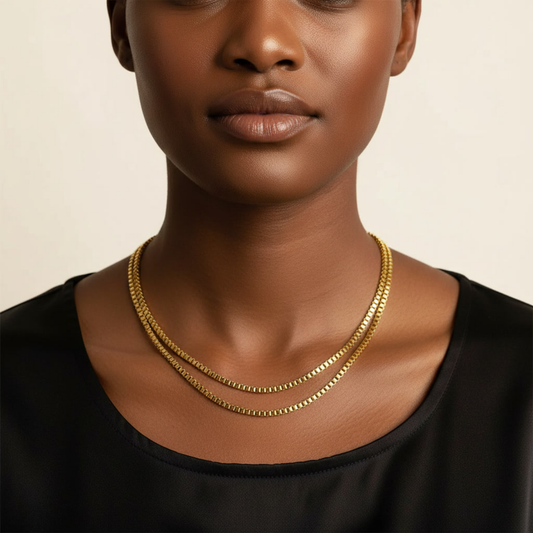 Classic Geometric 3mm Box Chain Necklace - Waterproof Tarnish-Free