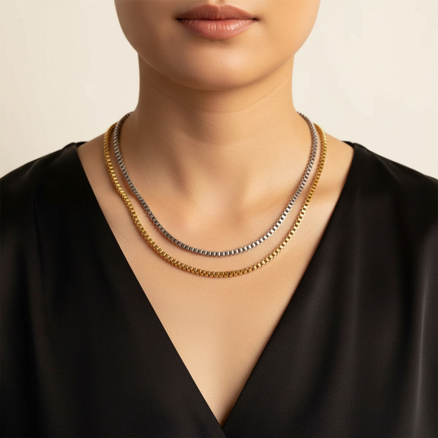 Classic Geometric 3mm Box Chain Necklace - Waterproof Tarnish-Free