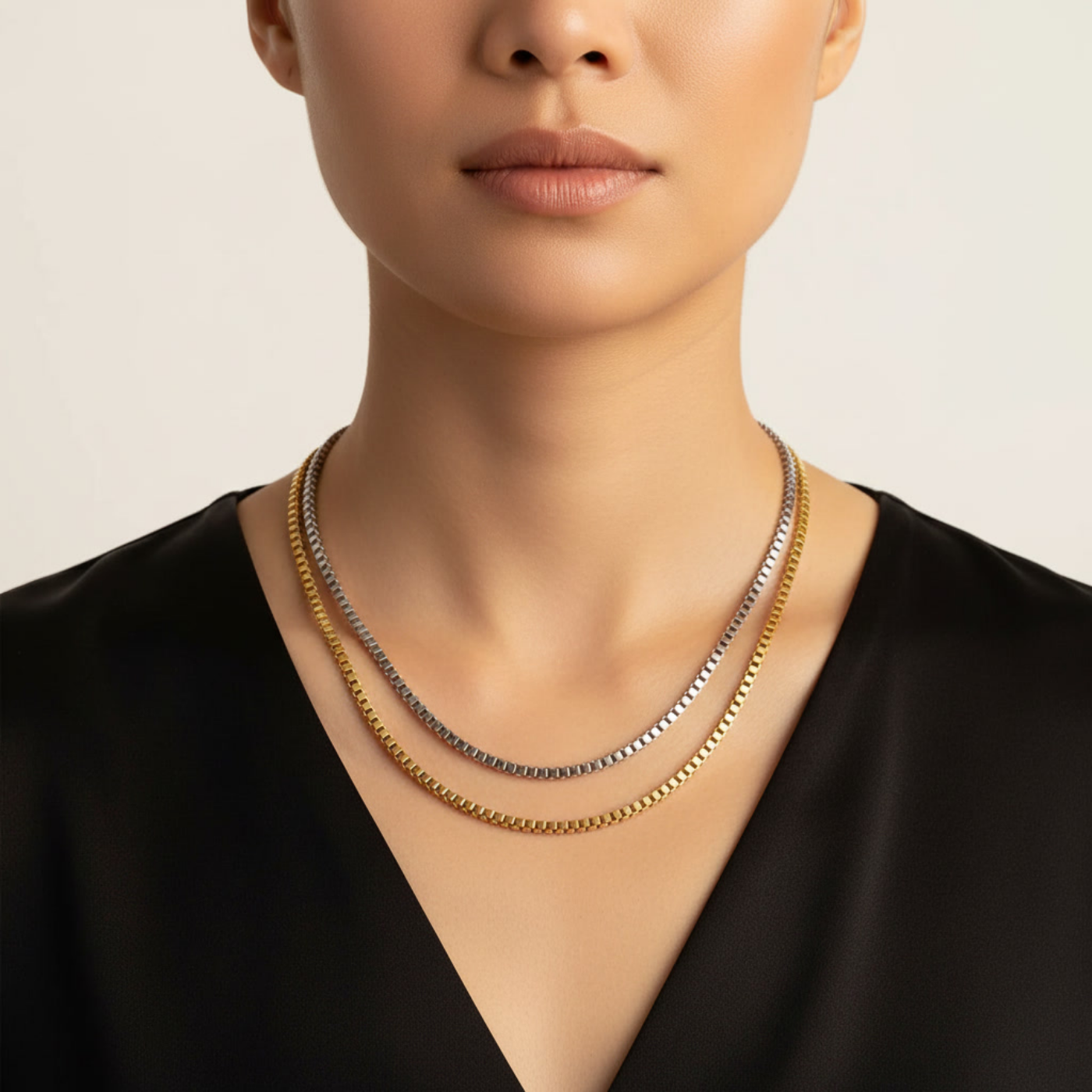 Classic Geometric 3mm Box Chain Necklace - Waterproof Tarnish-Free