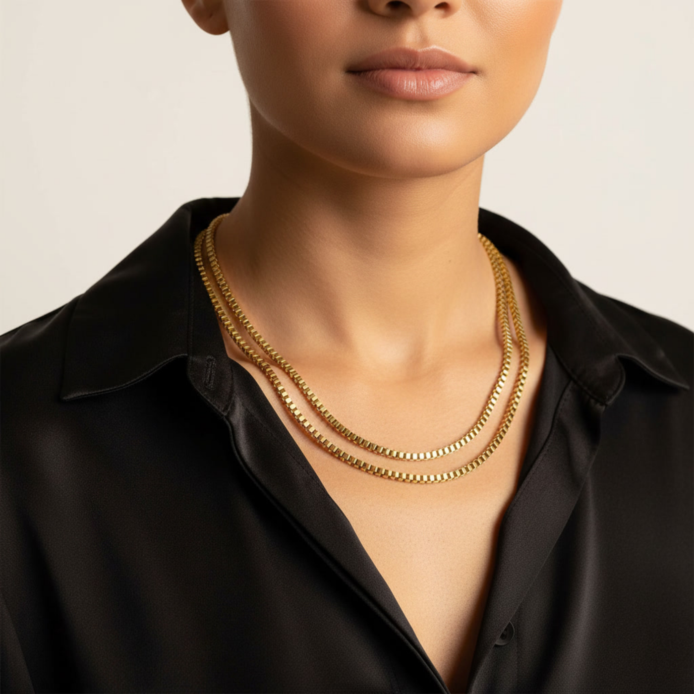 Classic Geometric 3mm Box Chain Necklace - Waterproof Tarnish-Free