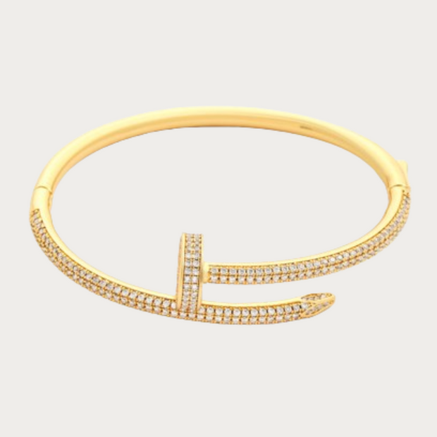 Gold 4mm Iced Nail Bangle Bracelet