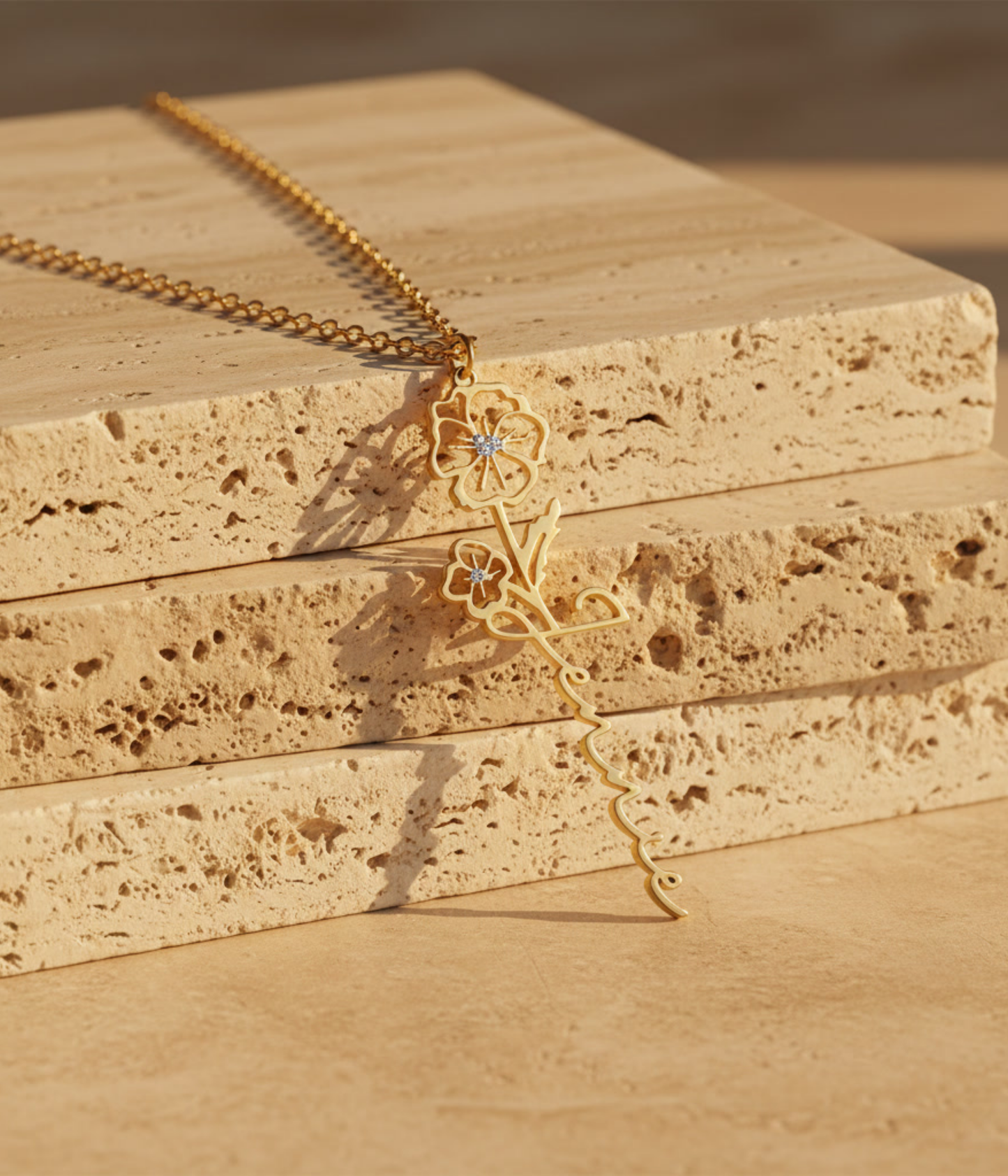 Personalized Birth Flower Name Letter Pendant Necklace