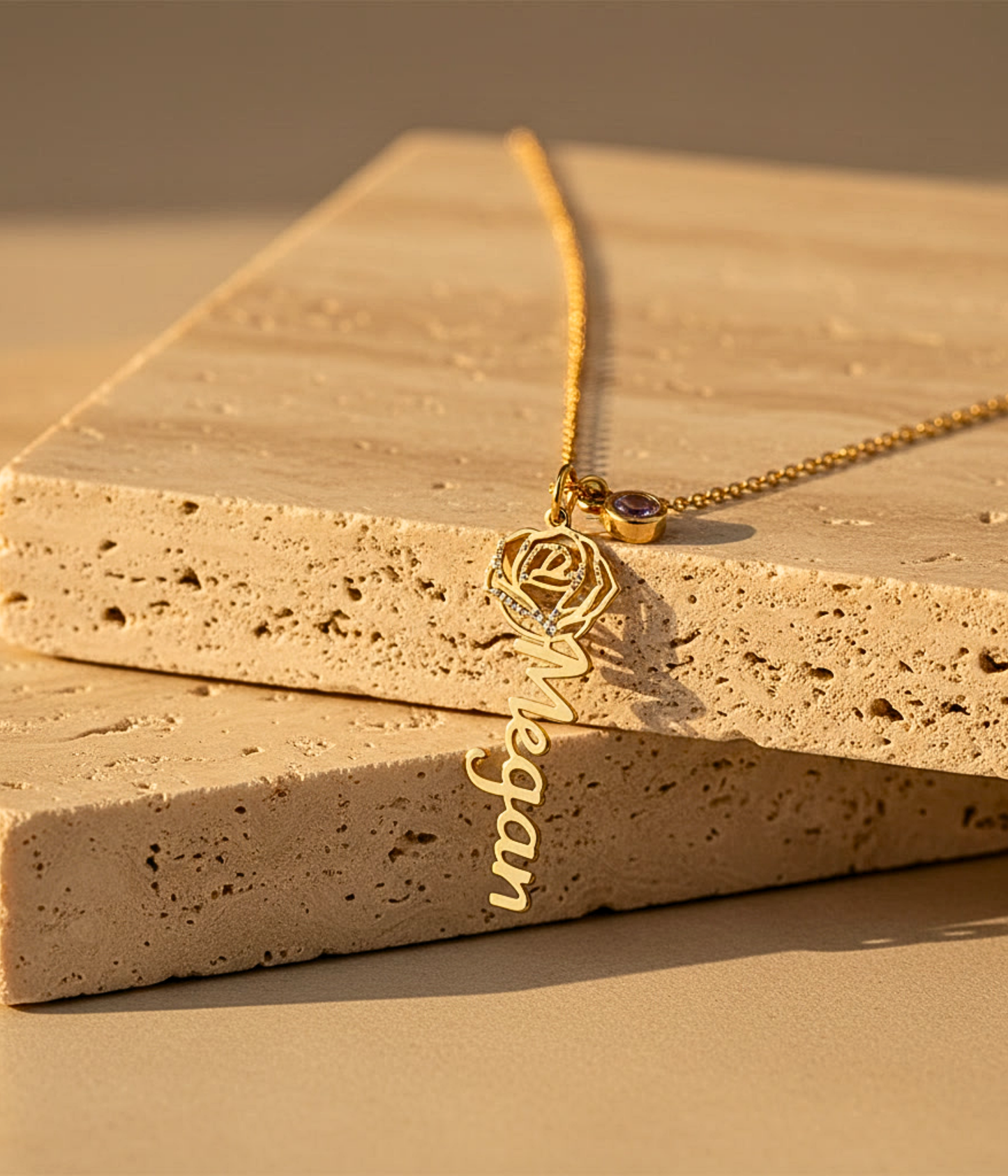 Blooming Birth Flower Name Necklace with Birthstone in Gold Plating