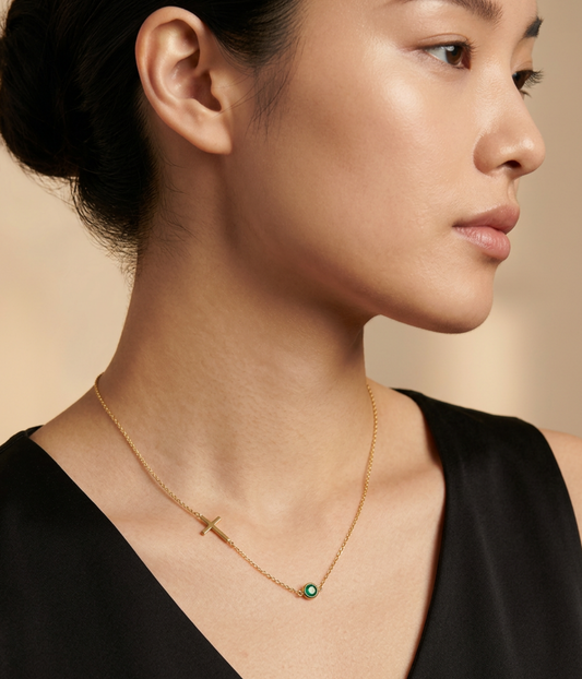 Sideways Cross with Birthstone Necklace