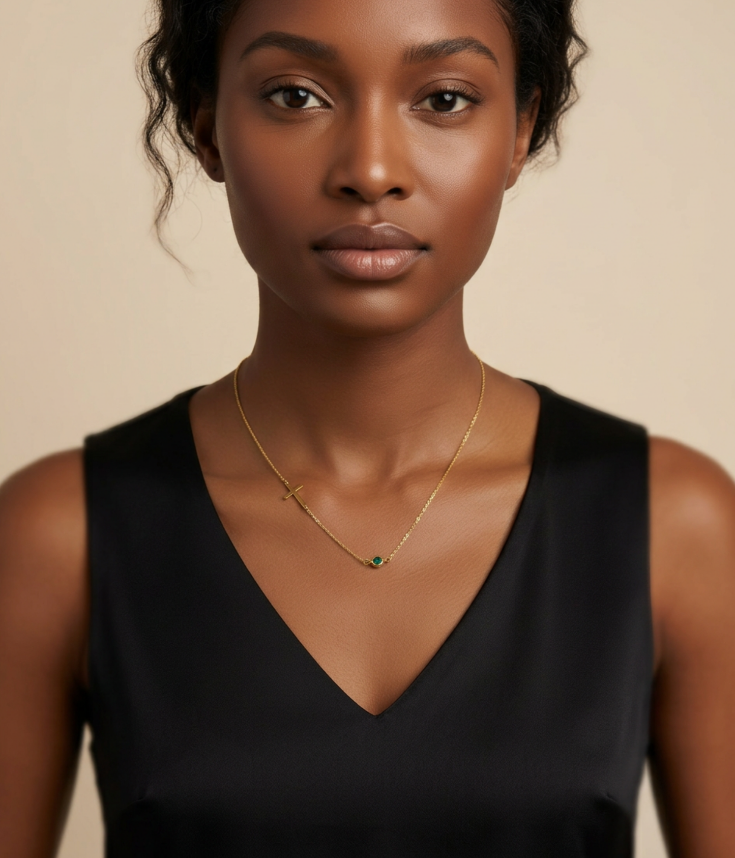 Sideways Cross with Birthstone Necklace