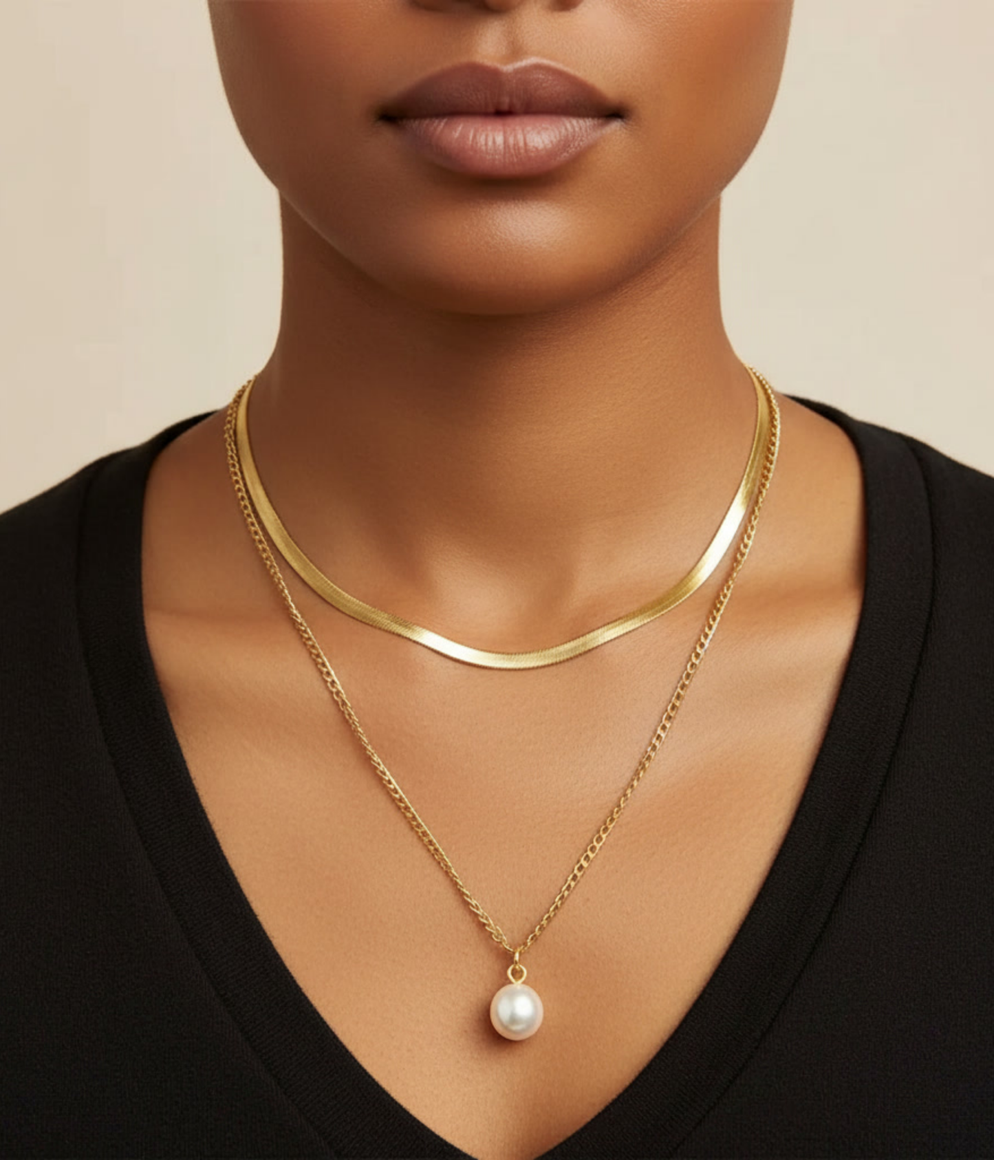 Gold Layered Pearl Necklace – Dainty Freshwater Pearls with Snake Chain