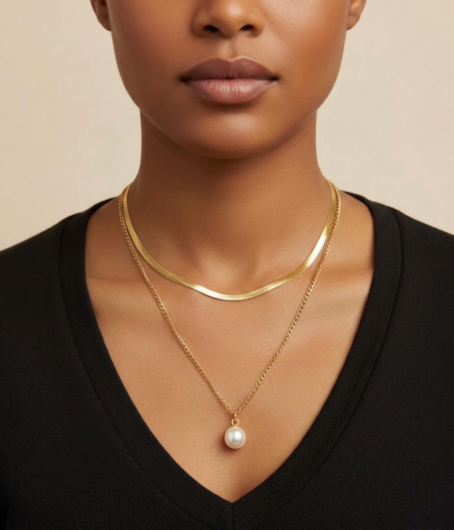 Gold Layered Pearl Necklace – Dainty Freshwater Pearls with Snake Chain