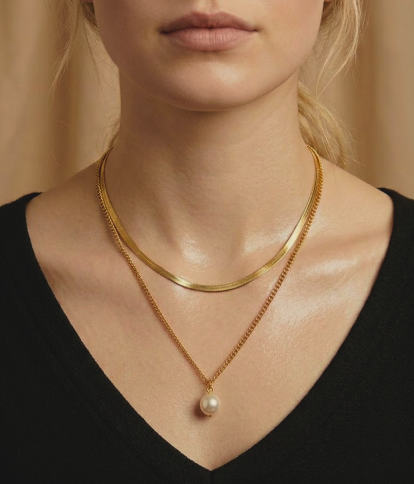 Gold Layered Pearl Necklace – Dainty Freshwater Pearls with Snake Chain