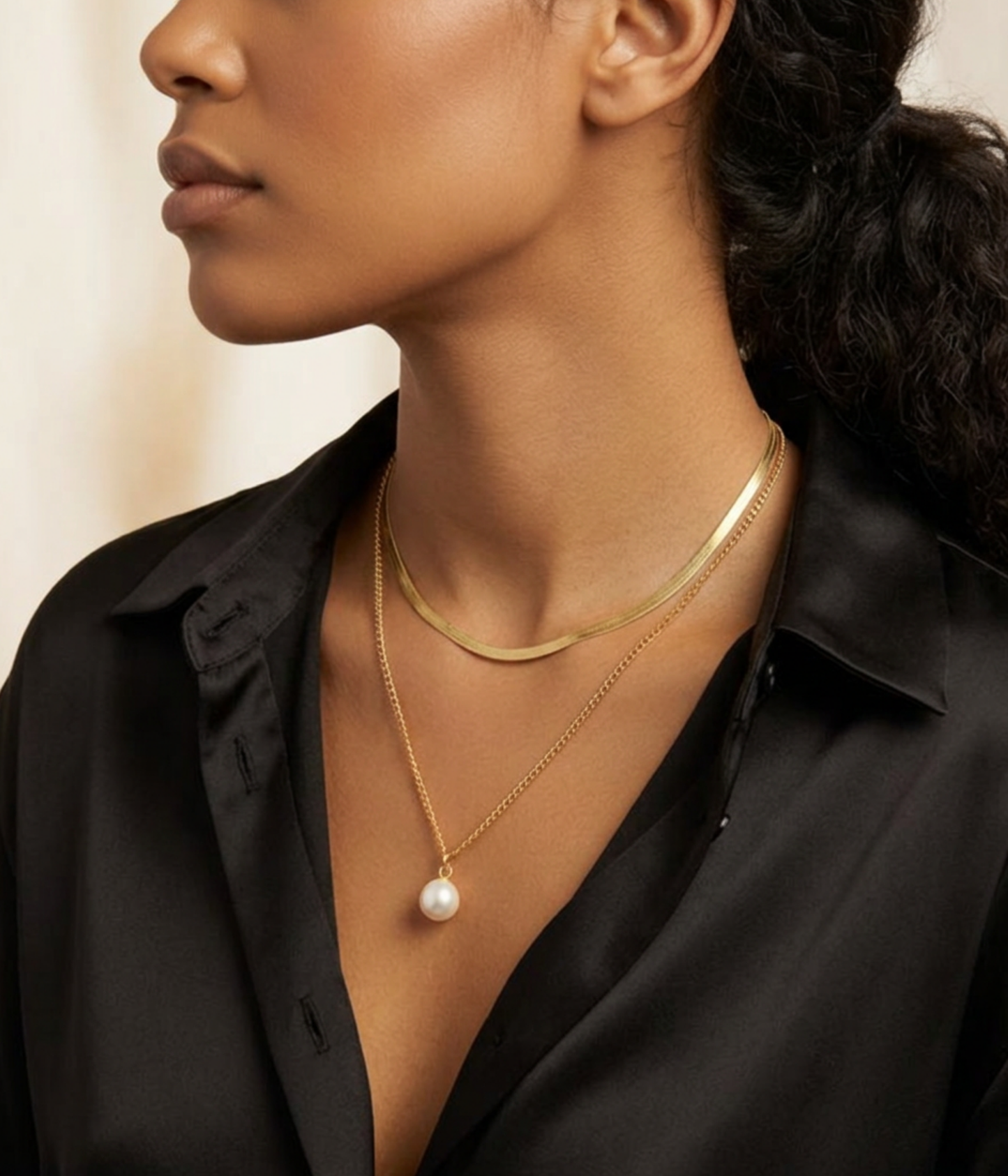 Gold Layered Pearl Necklace – Dainty Freshwater Pearls with Snake Chain
