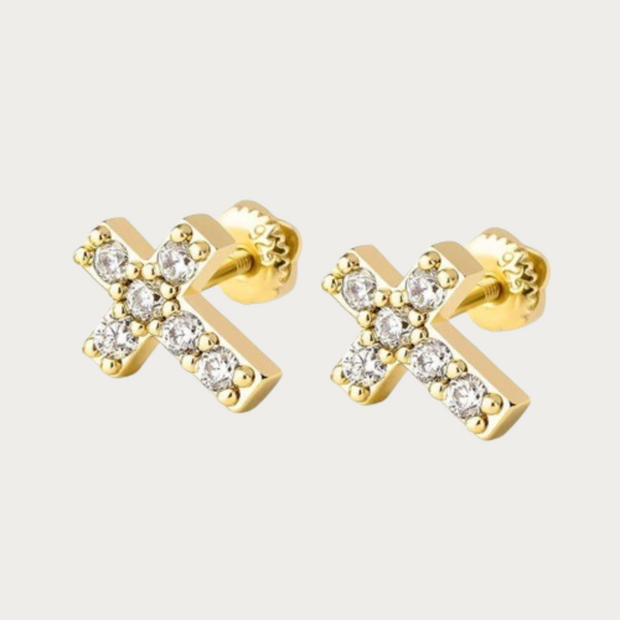 Gold Mini Cross Earrings