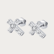 White Gold Mini Cross Earrings