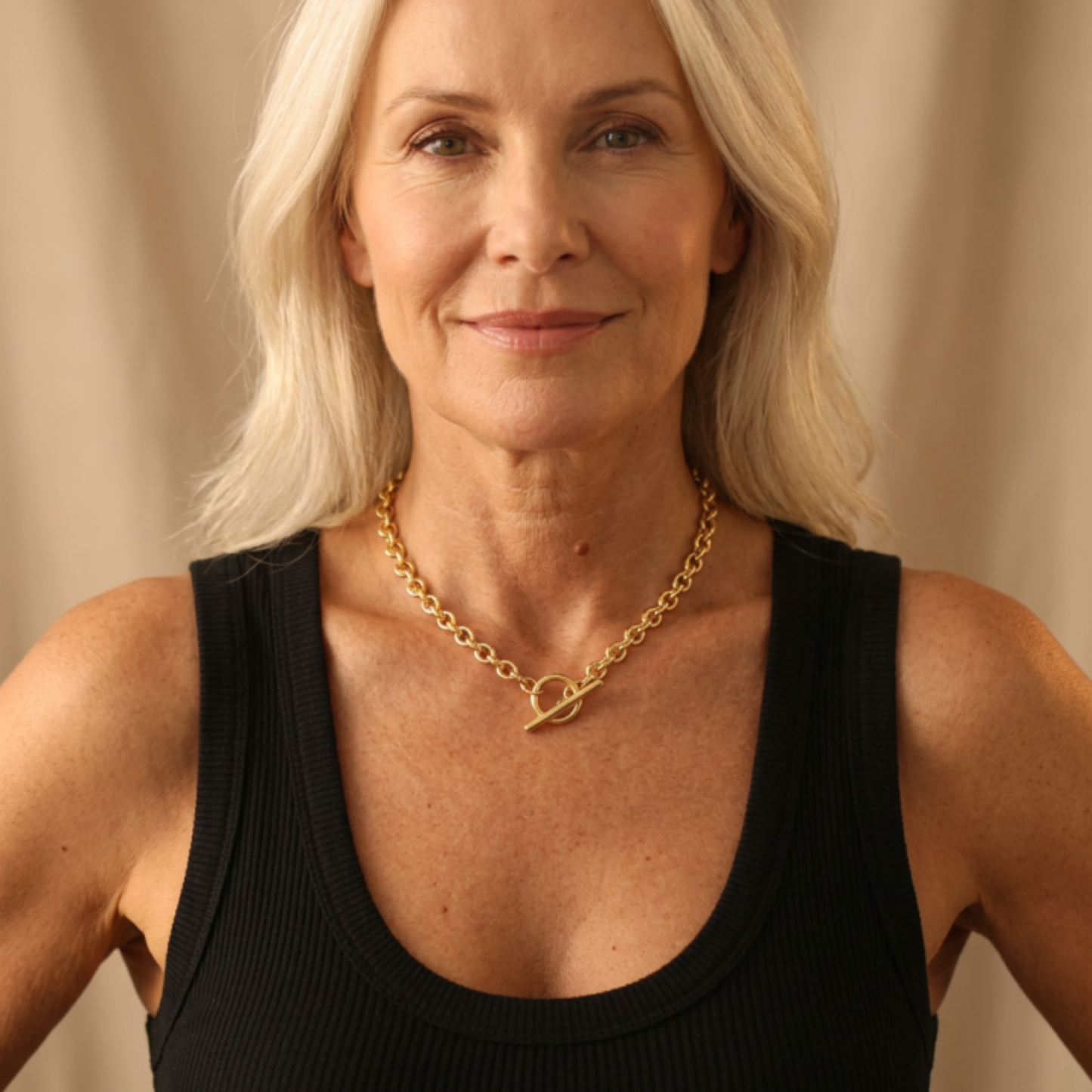 Solid Sterling Gold Solo T-Bar  Toggle Necklace