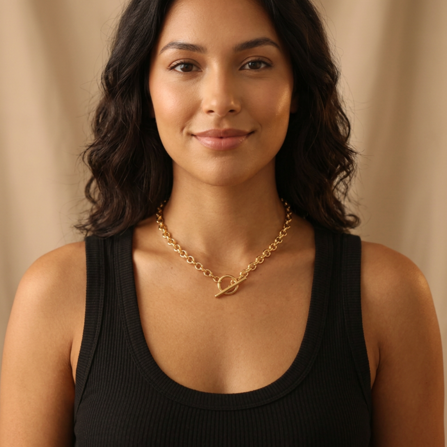 Solid Sterling Gold Solo T-Bar  Toggle Necklace