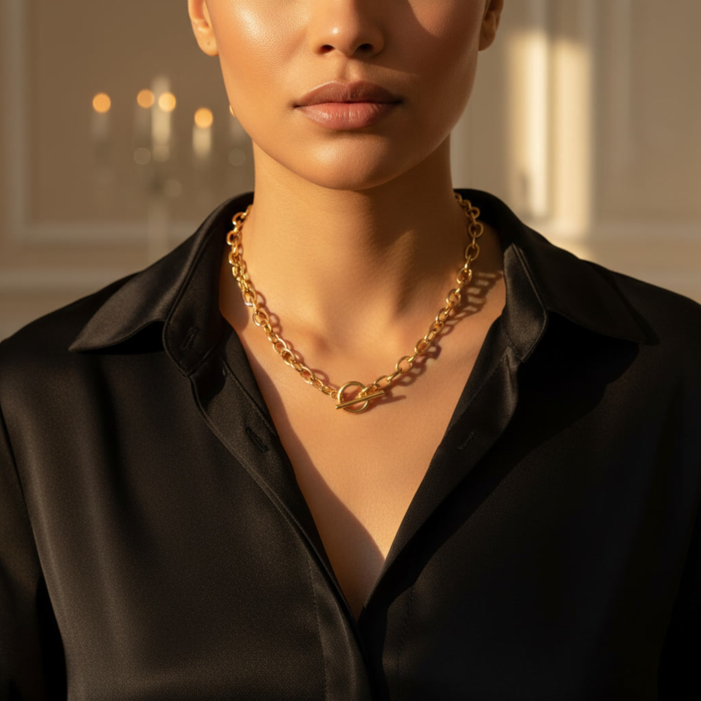 Solid Sterling Gold Solo T-Bar  Toggle Necklace