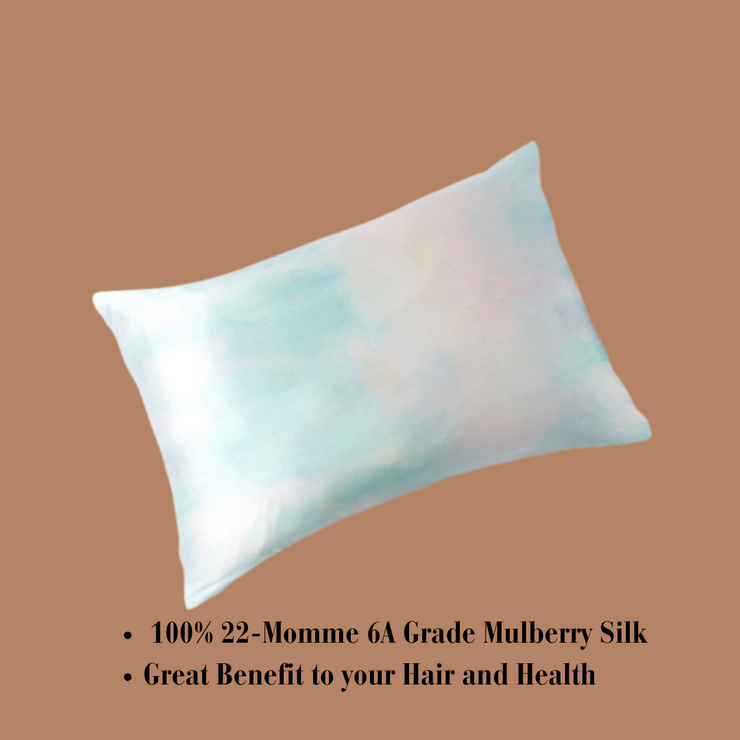 Light Cyan Tie-Dye Silk Pillowcase