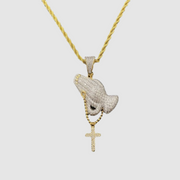 Gold Iced Praying Hands Pendant