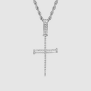 White Gold Zircon Nail Cross Pendant