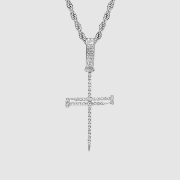 White Gold Zircon Nail Cross Pendant