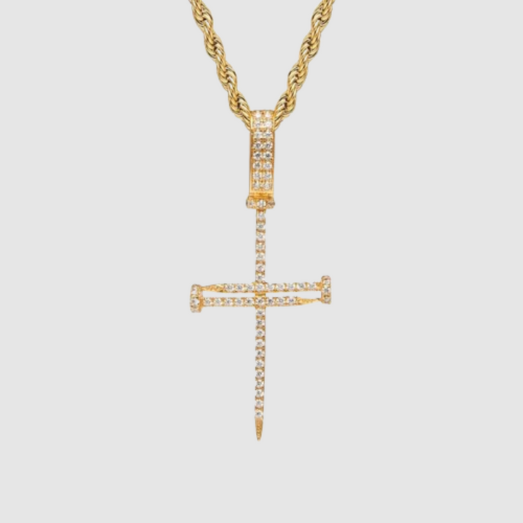 Gold Zircon Nail Cross Pendant