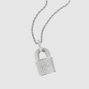 White Gold Iced Padlock Pendant