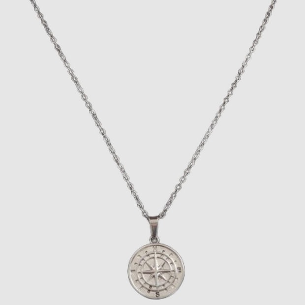 Men's Compass Design Pendant And Chain Set