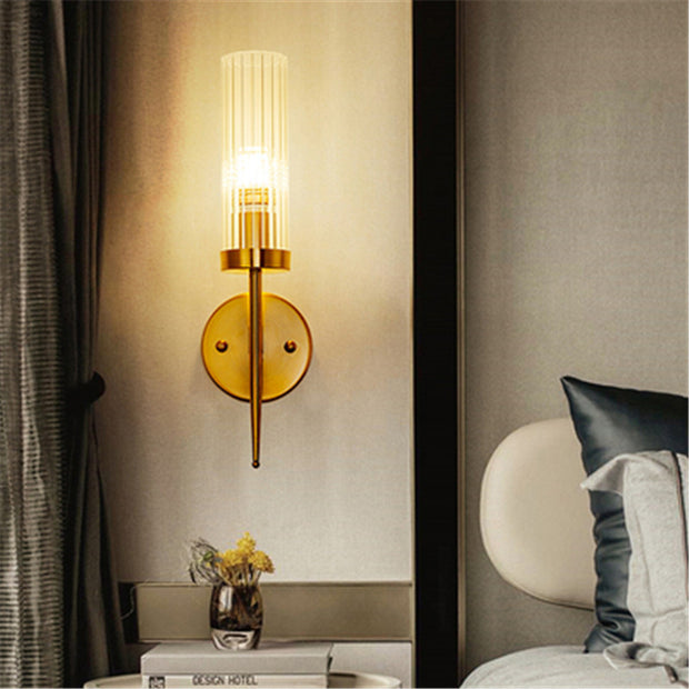 Modern Minimalist Cylinder Clear Ribbed Glass Shade Wall Sconces