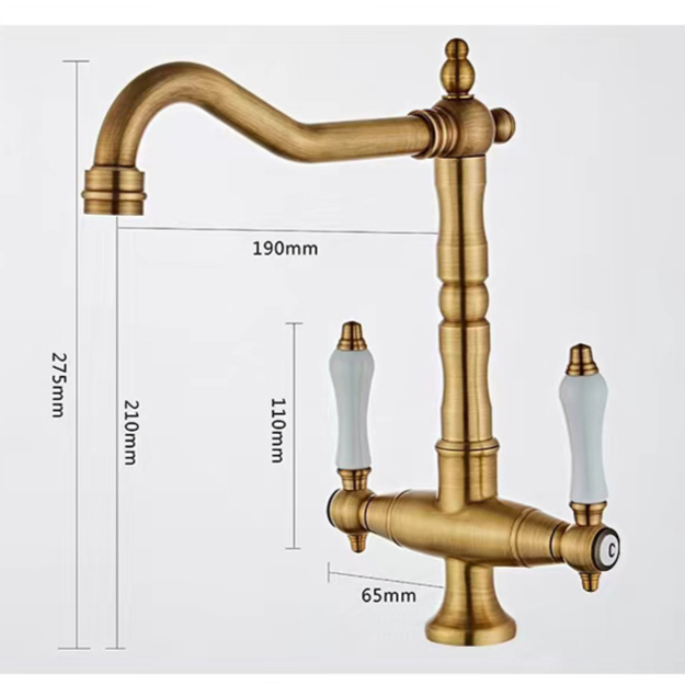 Porcelain Double Handles Single Hole Brass Kitchen Faucet