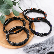Leather Rope Natural Stone Beaded Bracelet