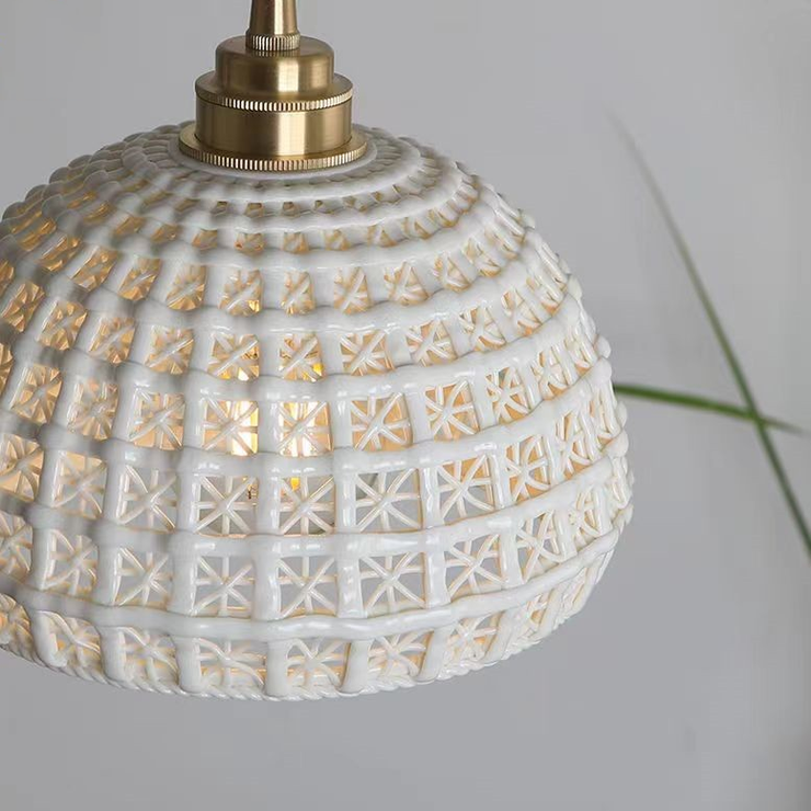 Modern Japanese Porcelain Openwork 1-Light Dome Pendant Light