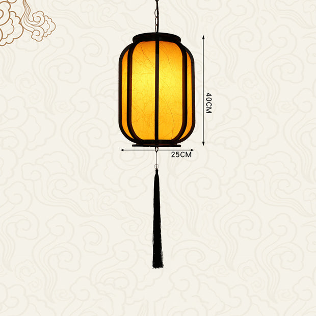 Modern Chinese Faux Sheepskin Wooden Lantern 1-Light Pendant Light