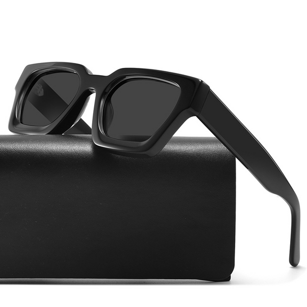 Bright Black Plate Frame Polarized Sunglasses