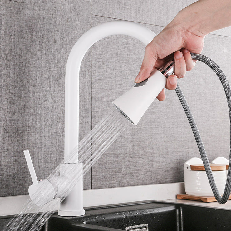 White High-Arc Single Lever Handle Pullout Sprayer Kitchen Tap with Dual Function