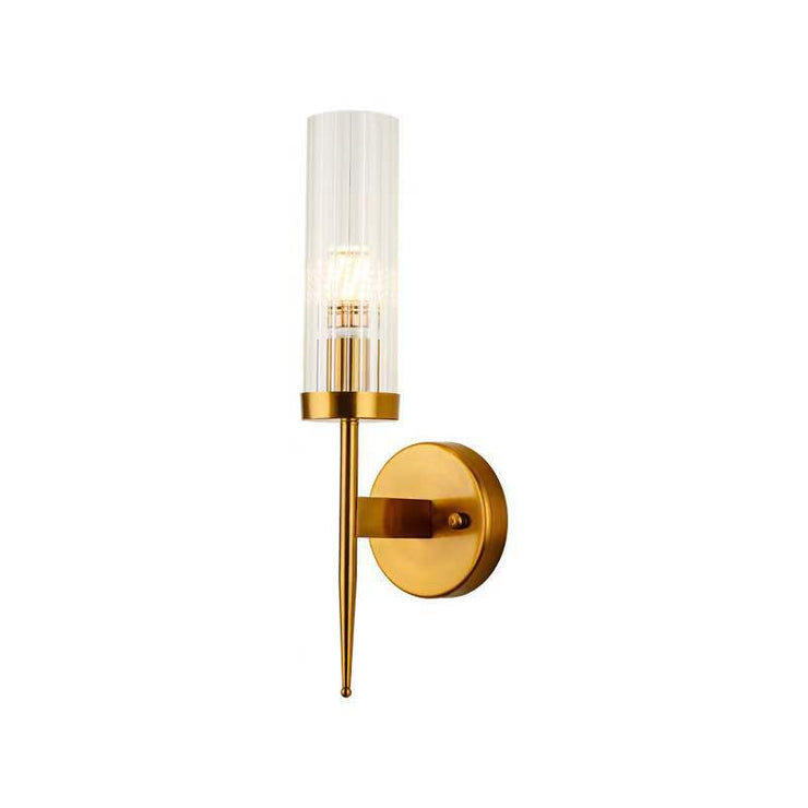 Modern Minimalist Cylinder Clear Ribbed Glass Shade Wall Sconces