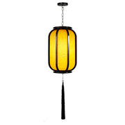 Modern Chinese Faux Sheepskin Wooden Lantern 1-Light Pendant Light
