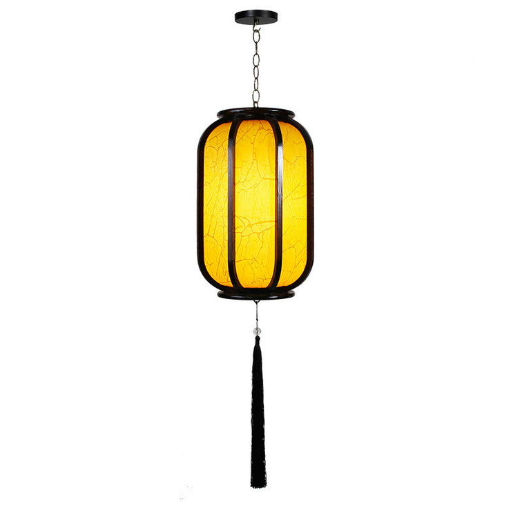 Modern Chinese Faux Sheepskin Wooden Lantern 1-Light Pendant Light