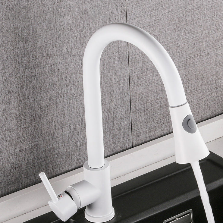 White High-Arc Single Lever Handle Pullout Sprayer Kitchen Tap with Dual Function