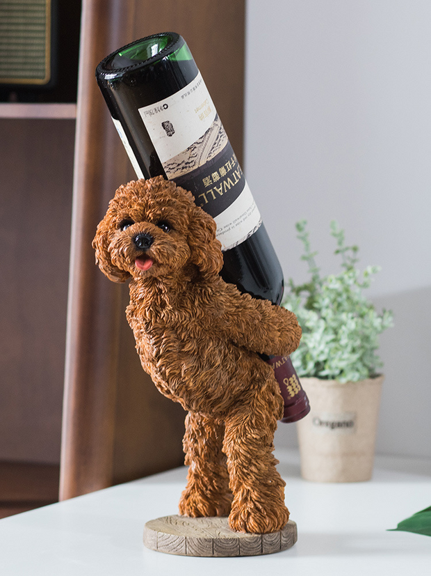 Modern Wine Rack Brown Resin Teddy Dog Decorative Countertop Wine Bottle Holder