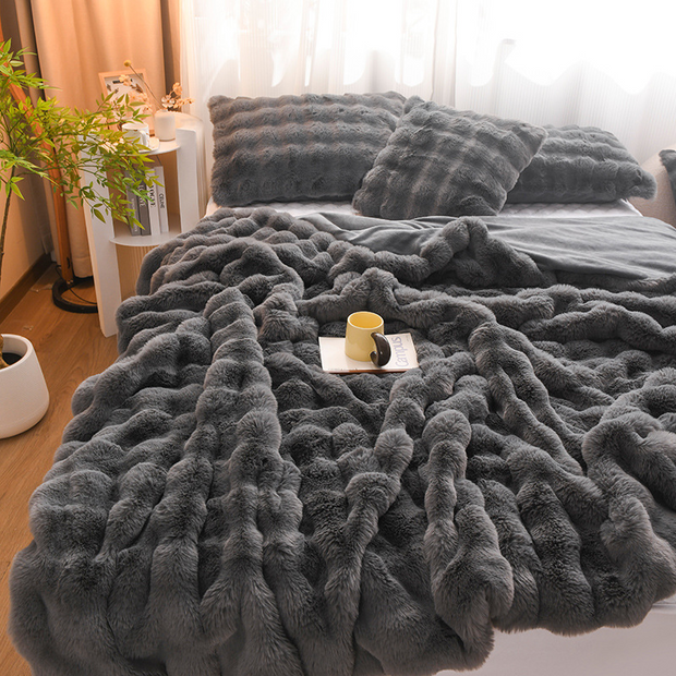 Rabbit Faux-Fur Blanket Throw