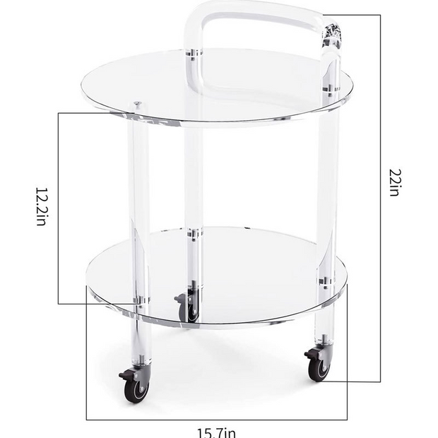 Modern Clear Acrylic Bar Cart Rolling Serving Trolley with 2 Tiers & Handle