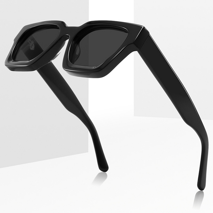 Bright Black Plate Frame Polarized Sunglasses