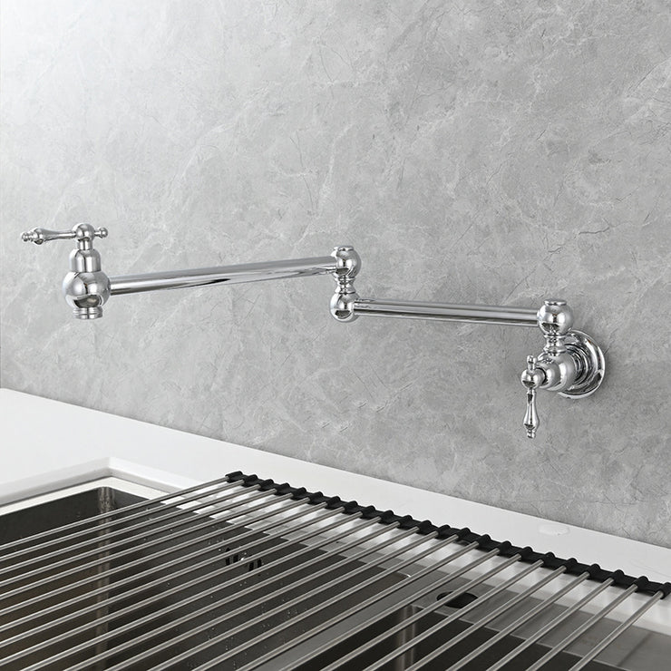 Wall Mounted Retractable Twin Lever Handle Cold Only Tap with Dual Swing Joints