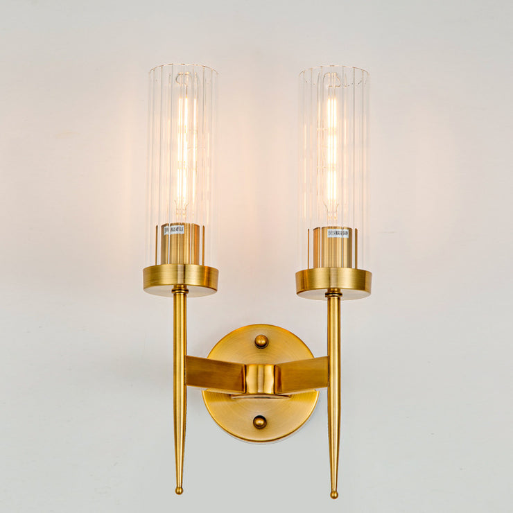 Modern Minimalist Cylinder Clear Ribbed Glass Shade Wall Sconces