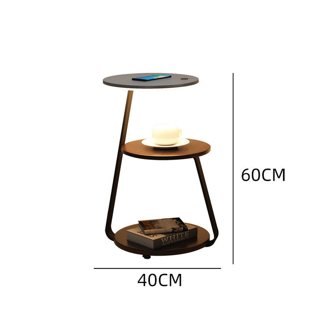 Modern Bedside Round Table with Integrated Lamp