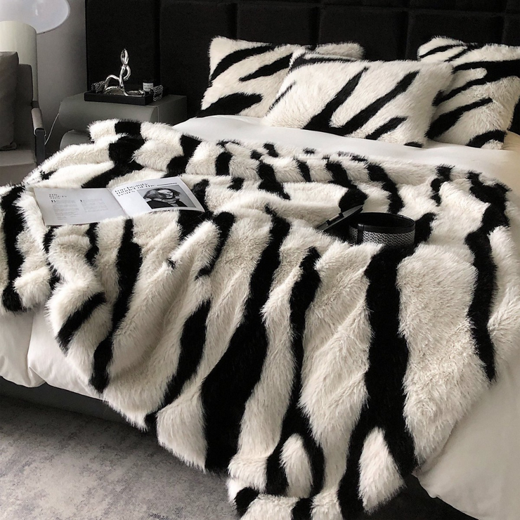 Zebra Faux Fur Blanket